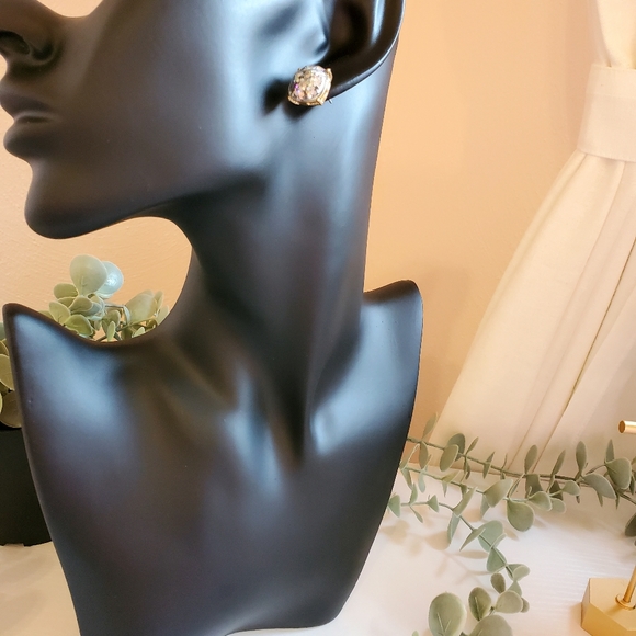 BOHO SILVER GLITTER CUSHION CUT STUD EARRINGS - Picture 2 of 5